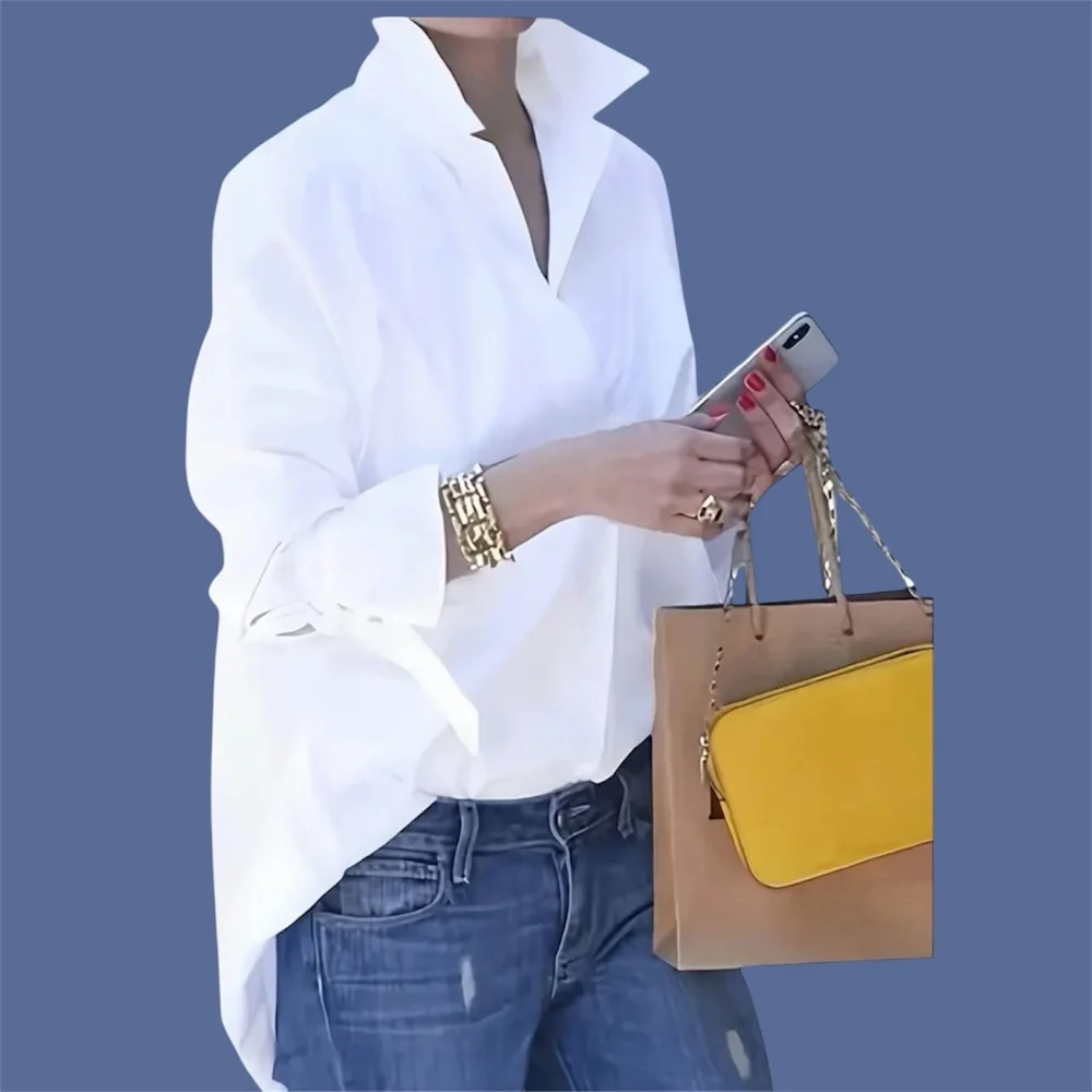 White Oversized Hi-Lo Blouse with Ruffled Cuffs & Tie Sleeves Boutique Size - Picture 1 of 11